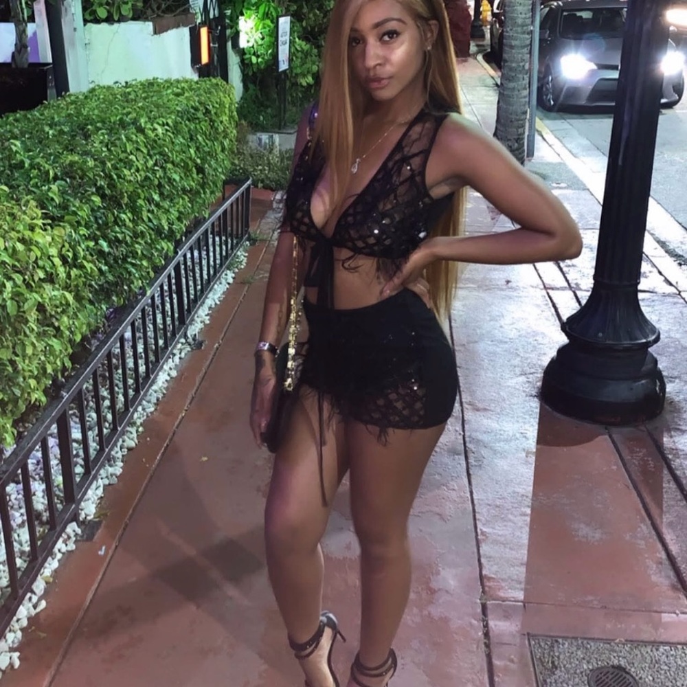 Black Sheer Lace Crop Top and Skirt Set
